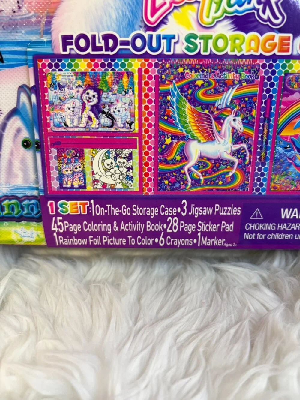 Lisa Frank Coloring Activity Set Fold Out Storage Case Stickers Puzzles NWT